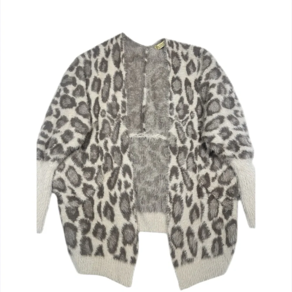 Vinizbena Leopard Print‎ Fuzzy Cardigan Open Front Women's  Size L/XL